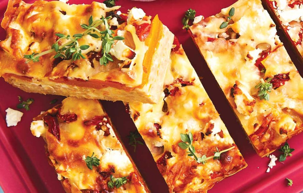 Cheesy pumpkin and noodle slice Cheesy pumpkin and noodle slice