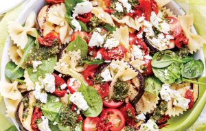Farfalle salad with eggplant and semi-dried tomatoes