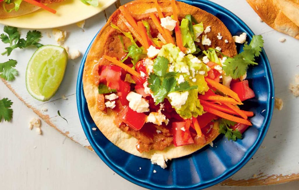 Mexican smashed bean tostadas