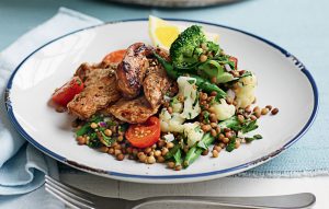 Balsamic chicken with warm lentil salad