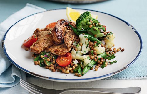 Balsamic chicken with warm lentil salad