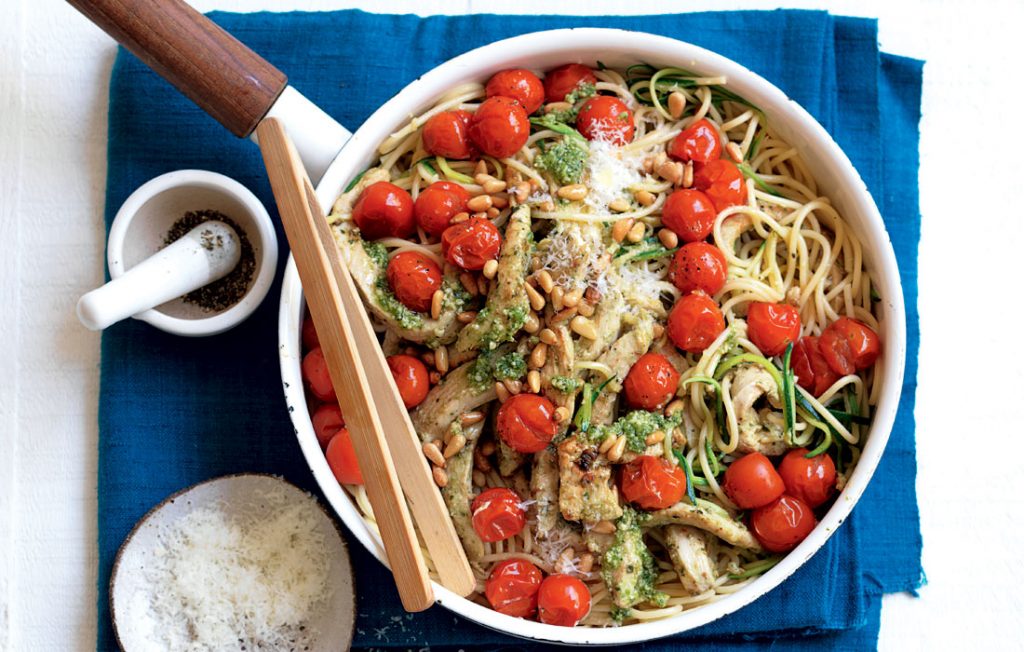 Chicken and courgette ‘noodles’ with lemon pesto Chicken and courgette ‘noodles’ with lemon pesto