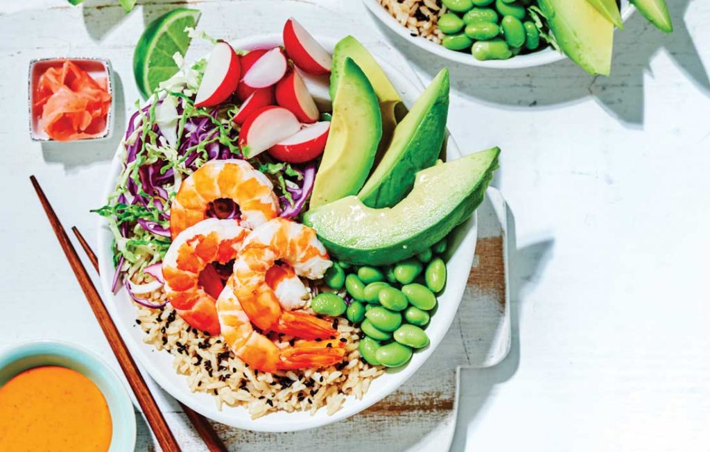 Prawn poke bowls with spicy mayo Prawn poke bowls with spicy mayo
