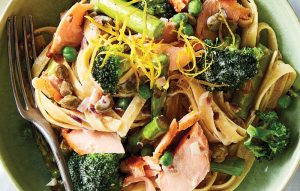 Creamy salmon fettuccine