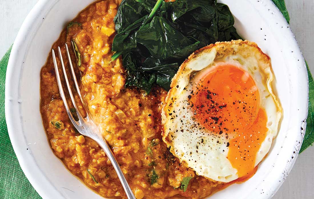 Lentil dhal with egg