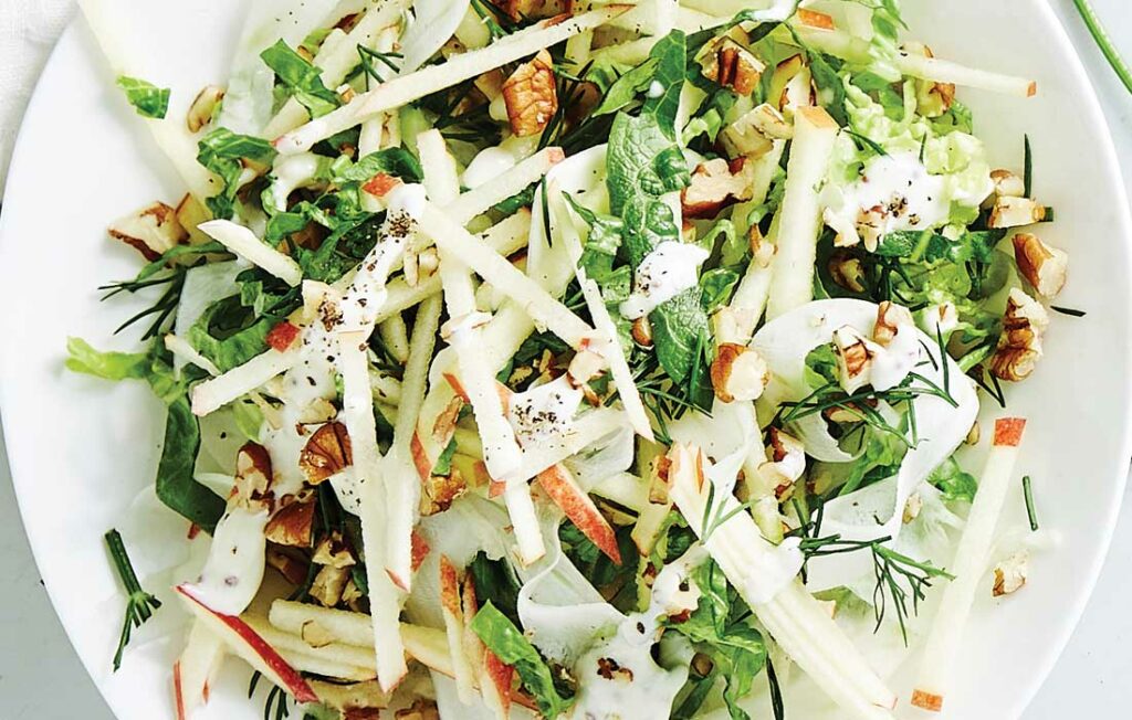 Fennel, apple and cos slaw with seeded mustard dressing Fennel, apple and cos slaw with seeded mustard dressing