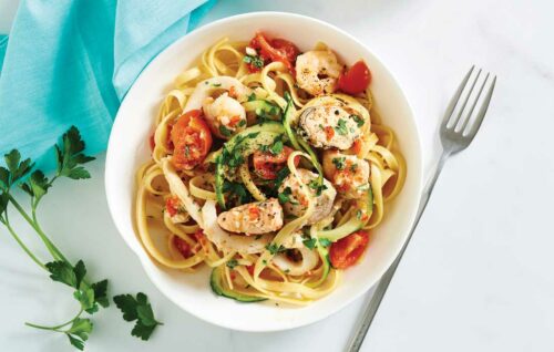 Lemon garlic and chilli fettucine marinara