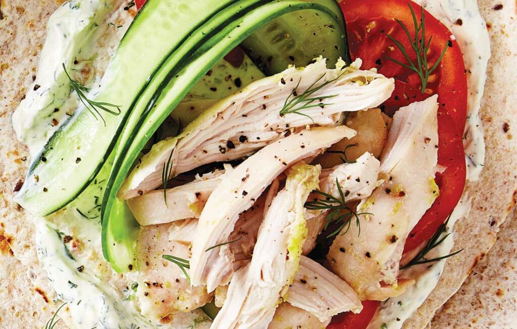 Lemony chicken gyros with mustard tzatziki Lemony chicken gyros with mustard tzatziki