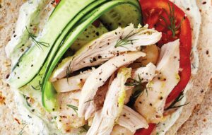 Lemony chicken gyros with mustard tzatziki