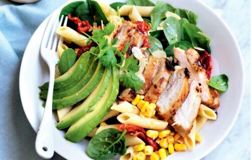 Gluten-free lemongrass chicken pasta salad