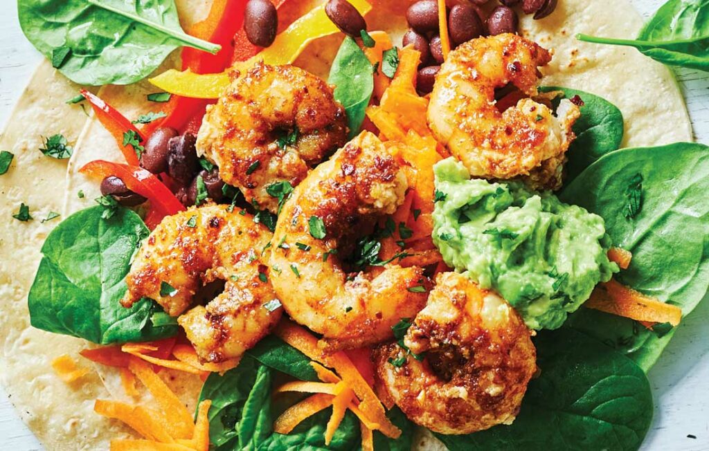 Prawn and bean tacos