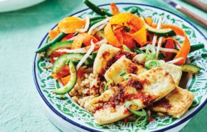 Salt and pepper tofu with pickled vegetable salad