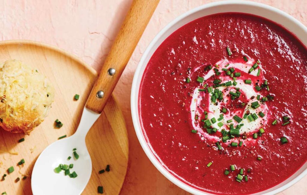 Beetroot soup with mini chive scones Beetroot soup with mini chive scones