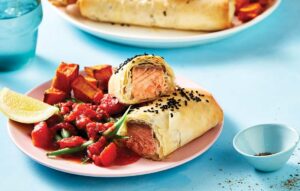 Cheat’s salmon filo pies