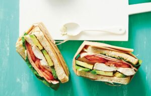 Grilled chicken, bacon and avo club with herbed mayo