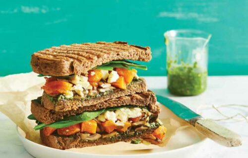 Pumpkin, feta and chunky pesto toastie