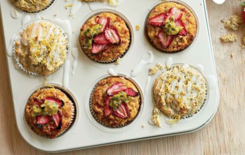 Strawberry, almond and passionfruit muffins