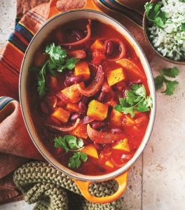 Vegan butternut and bean stew with cauliflower rice