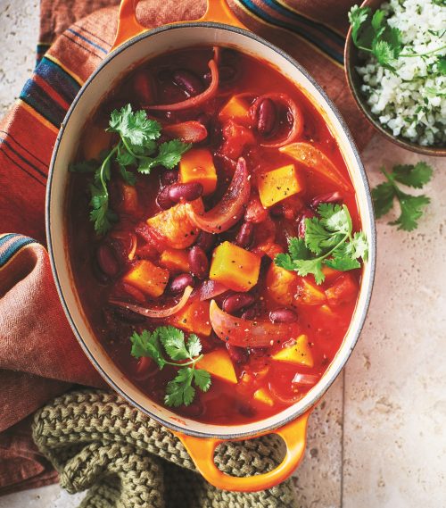 Vegan butternut and bean stew with cauliflower rice