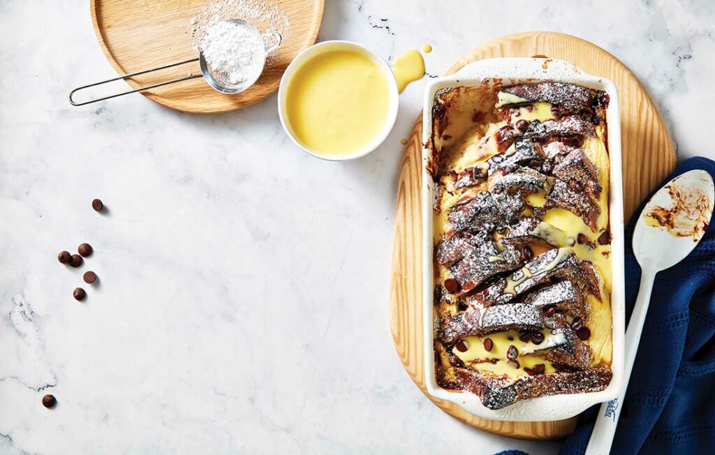 Chocolate chip bread and butter pudding Chocolate chip bread and butter pudding