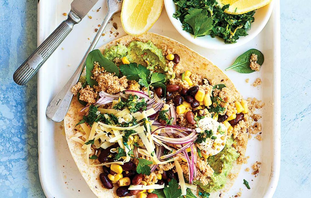 Dukkah bean and couscous soft tacos Dukkah bean and couscous soft tacos