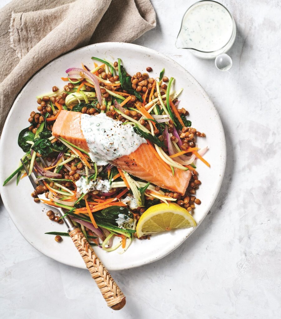 Baked salmon with warm lentil salad Baked salmon with warm lentil salad