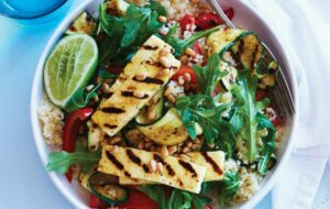 Barbecued haloumi and vegetable salad