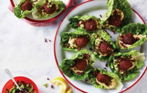 Falafel lettuce wraps with pickled onions
