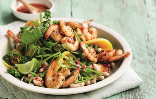 Grilled prawn and mango salad with chilli lime dressing