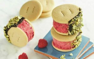 Raspberry pistachio ice cream sandwiches