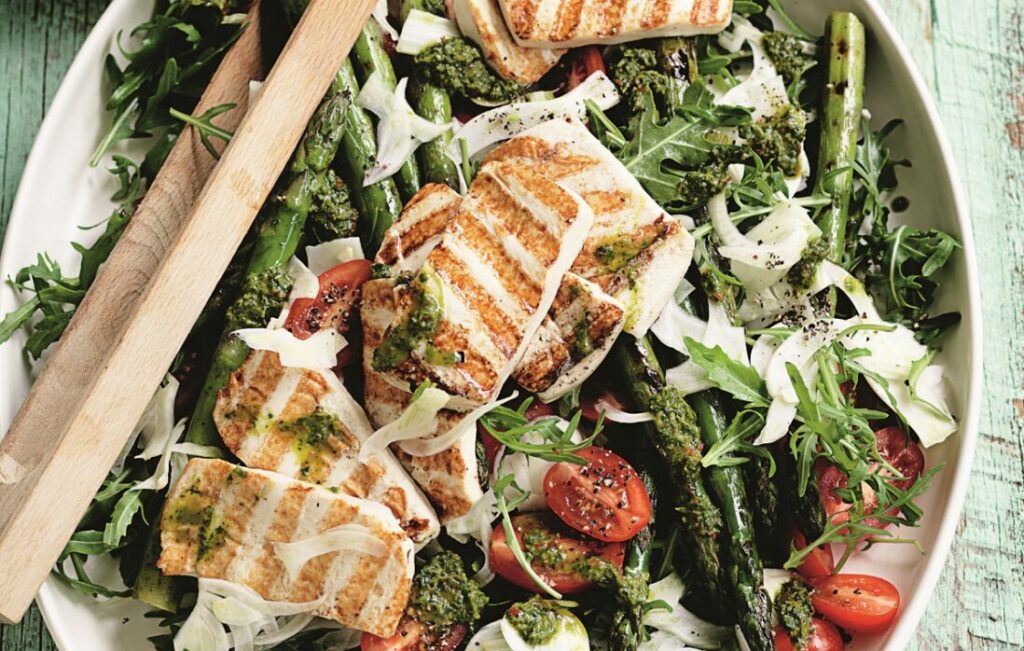 Chimichurri tofu with grilled asparagus and fennel salad Chimichurri tofu with grilled asparagus and fennel salad
