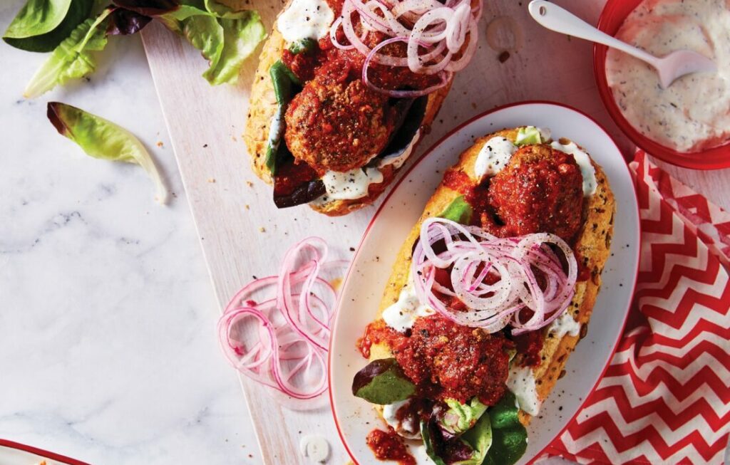 Greek-style beef meatball subs Greek-style beef meatball subs