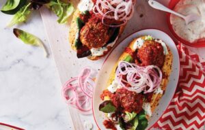 Greek-style beef meatball subs