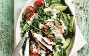 Sumac chicken with green pea salad