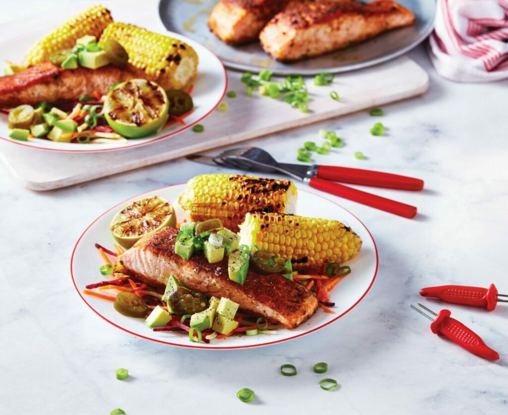 Summer salmon with charred lime corn Summer salmon with charred lime corn