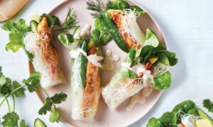 Cajun chicken rice paper rolls with Cajun mayo
