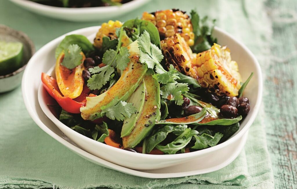 Charred corn, black bean and avocado salad Charred corn, black bean and avocado salad