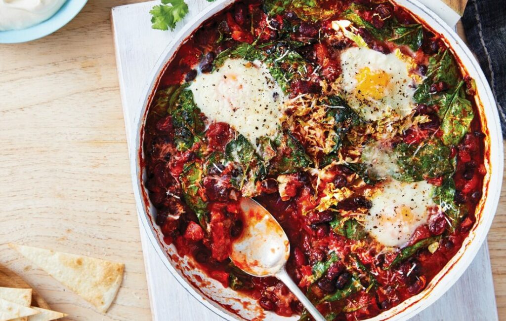 Chipotle bean chilli with baked eggs Chipotle bean chilli with baked eggs