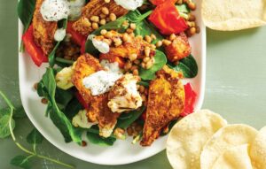 Korma chicken and cauliflower salad with herb raita