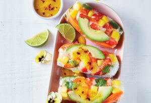 Prawn and mango rice paper rolls