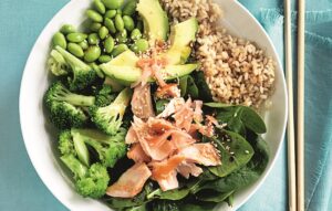 Salmon brown rice bowl