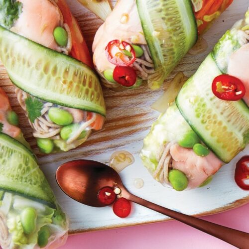 Tamari salmon rice paper rolls 