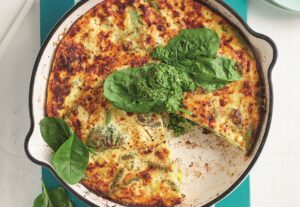 Vegie frittata with spinach salsa verde