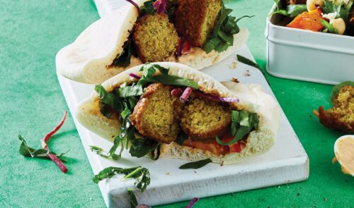 Hummus, falafel and slaw pita pockets