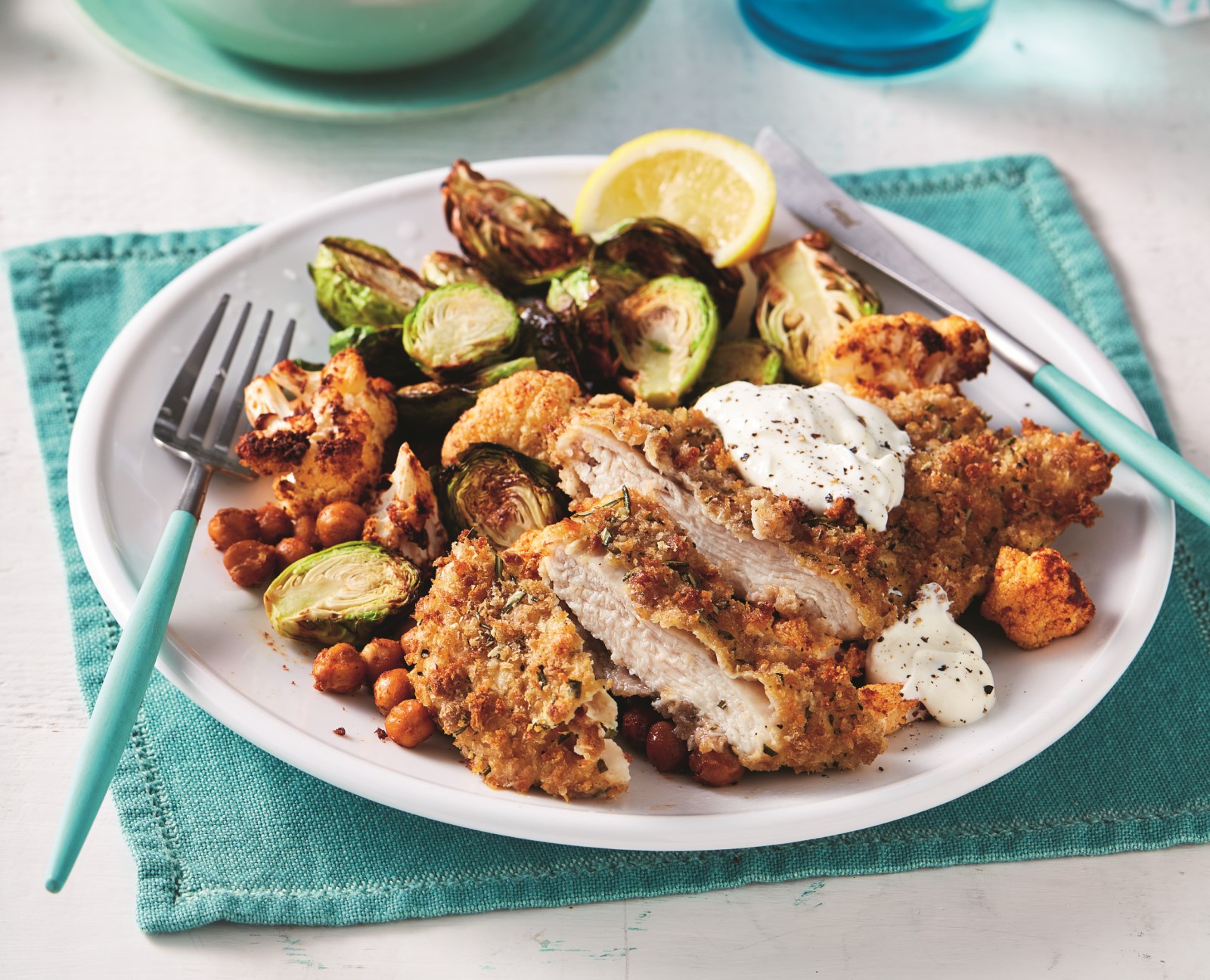 Air-fryer rosemary and rye crumbed chicken schnitzel with