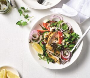 Oregano chicken Greek salad