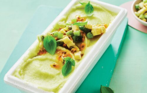 Pineapple sorbet with fresh fruit
