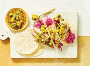 Chicken tacos with mango salsa