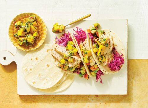 Chicken tacos with mango salsa