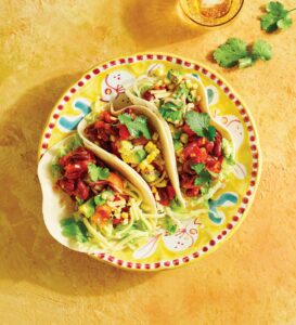 Vegetarian tacos with avocado salsa